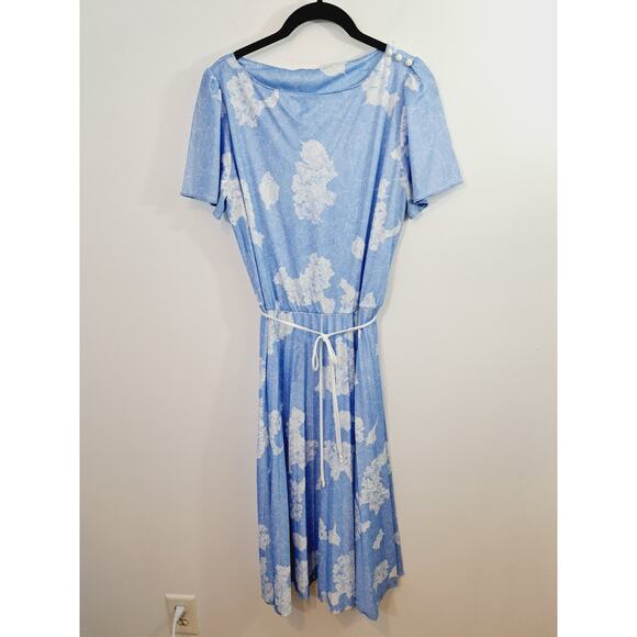 Unbranded Women's Vintage Blue White Floral Pleated Bottom Dress - Picture 1 of 5